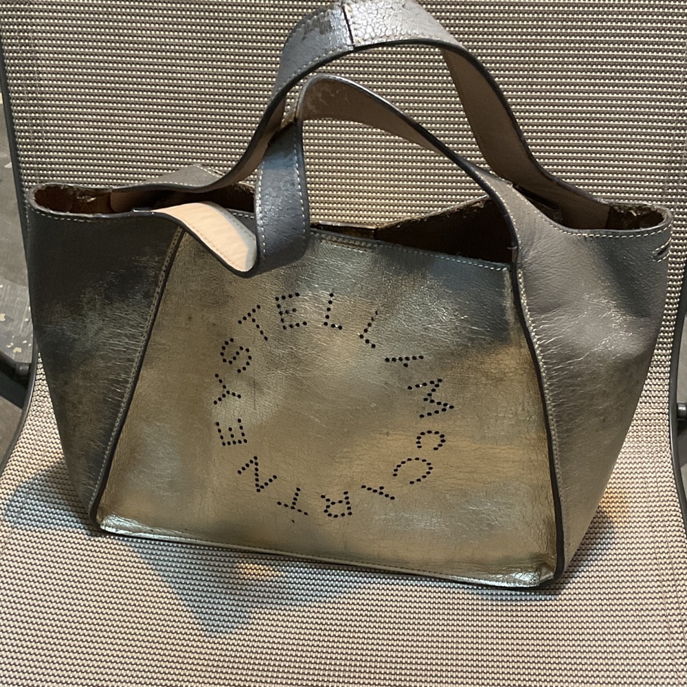 Stella McCartney Shimmer Metallic Tote in Silver